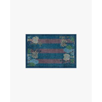 Palmistry Pinstripe Blue Flatwoven Rug by Jungalow - 60 x 90 cm - Rug + Pad System