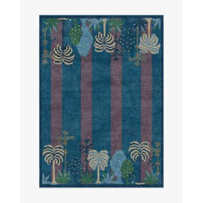 Palmistry Pinstripe Blue Flatwoven Rug by Jungalow - 150 x 215 cm - Rug + Pad System