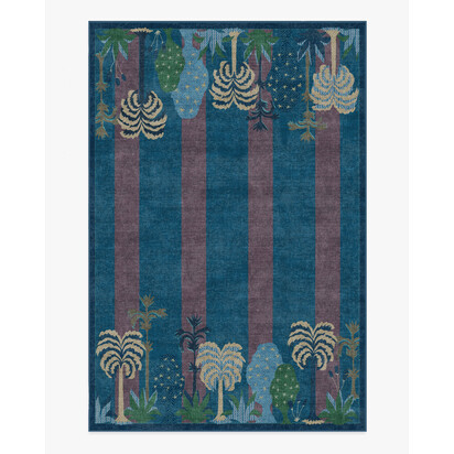 Palmistry Pinstripe Blue Flatwoven Rug by Jungalow - 185 x 275 cm - Rug + Pad System