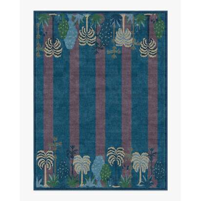Palmistry Pinstripe Blue Flatwoven Rug by Jungalow - 275 x 365 cm - Rug + Pad System