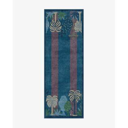 Palmistry Pinstripe Blue Flatwoven Rug by Jungalow - 75 x 215 cm - Rug + Cushioned Pad System
