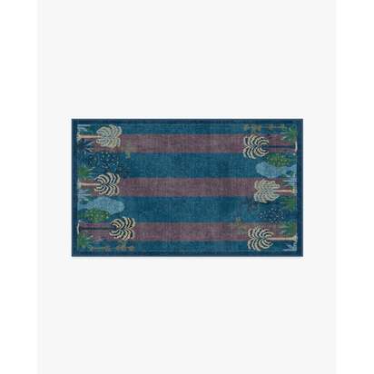 Palmistry Pinstripe Blue Flatwoven Rug by Jungalow - 75 x 215 cm - Rug + Cushioned Pad System