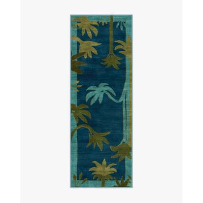 Sabal Blue & Teal Flatwoven Rug by Jungalow - 75 x 215 cm - Rug + Cushioned Pad System