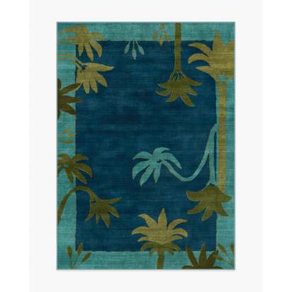 Sabal Blue & Teal Flatwoven Rug by Jungalow - 150 x 215 cm - Rug + Cushioned Pad System