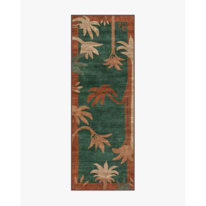 Sabal Olive & Amber Flatwoven Rug by Jungalow - 75 x 215 cm - Rug + Cushioned Pad System