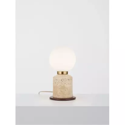 John Lewis Hudson Ribbed Travertine Table Lamp, Warm Stone Warm Stone | H23 x W12 x D12cm