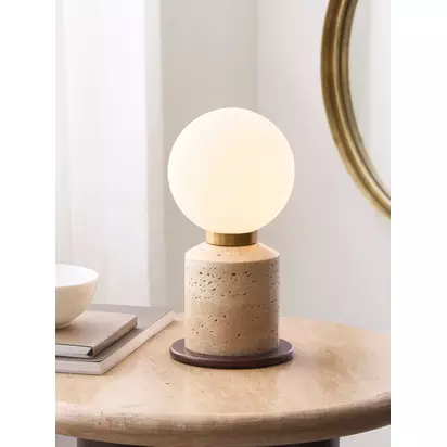 John Lewis Hudson Ribbed Travertine Table Lamp, Warm Stone Warm Stone | H23 x W12 x D12cm