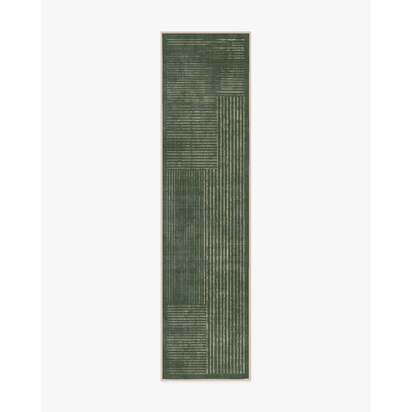 Linear Oasis Green Flatwoven Rug - 75 x 305 cm - Rug + Pad System