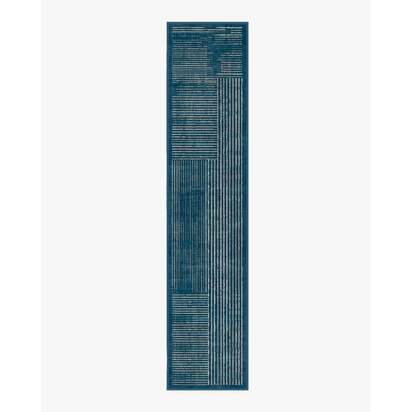 Linear Oasis Blue Flatwoven Rug - 75 x 365 cm - Rug + Pad System