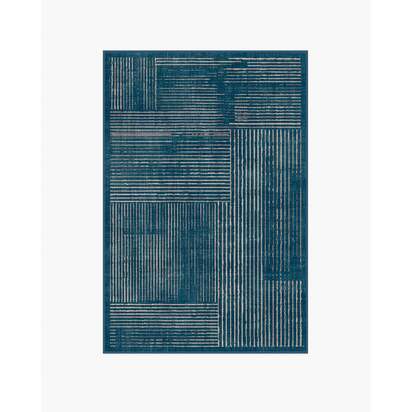 Linear Oasis Blue Flatwoven Rug - 120 x 185 cm - Rug + Pad System