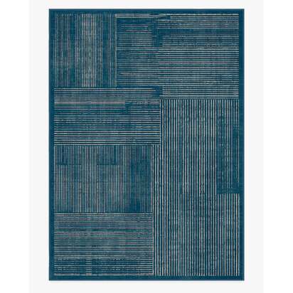 Linear Oasis Blue Flatwoven Rug - 305 x 425 cm - Rug + Pad System