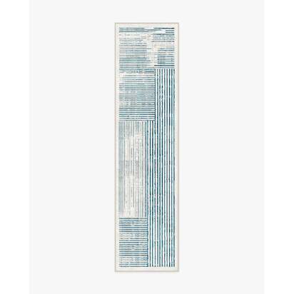 Linear Oasis Ivory & Blue Flatwoven Rug - 75 x 305 cm - Rug + Cushioned Pad System