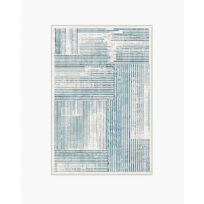 Linear Oasis Ivory & Blue Flatwoven Rug - 120 x 185 cm - Rug + Cushioned Pad System