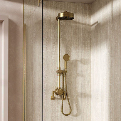Crosswater MPRO Industrial Multifunction Thermostatic Shower Valve & Rigid Riser Kit - Unlacquered Brushed Brass