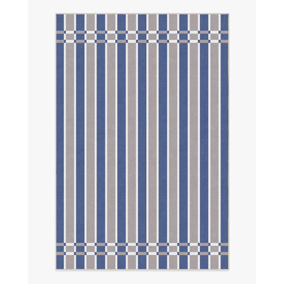 Helen Varsity Stripe Taupe & Blue Flatwoven Rug by Humberto Leon - 200 x 290 cm - Rug + Cushioned Pad System