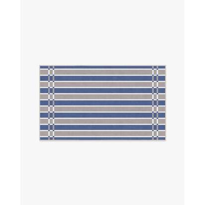 Helen Varsity Stripe Taupe & Blue Flatwoven Rug by Humberto Leon - 200 x 290 cm - Rug + Cushioned Pad System