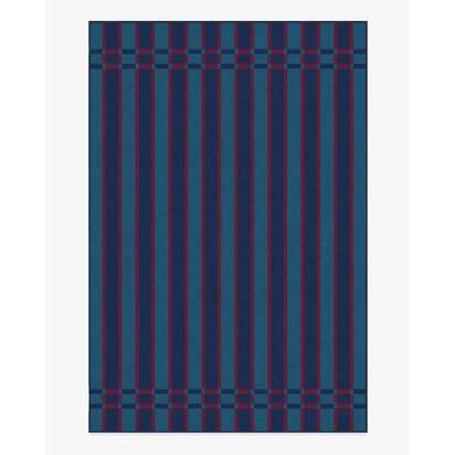 Helen Varsity Stripe Teal & Navy Flatwoven Rug by Humberto Leon - 200 x 290 cm - Rug + Cushioned Pad System