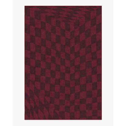 Ricardo Checkerboard Burgundy Flatwoven Rug by Humberto Leon - 200 x 290 cm - Rug + Cushioned Pad System