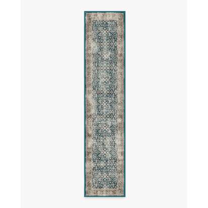 Celestine Teal Blue Flatwoven Rug - 75 x 365 cm - Rug + Pad System