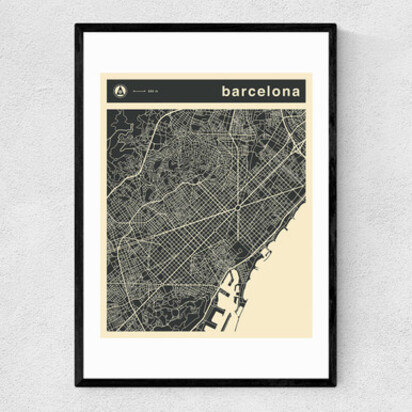 Barcelona Streetguide by Jazzberry Blue A1 (59.4 x 84.1cm) Frame Black Medium (22mm) 