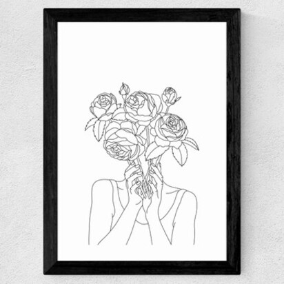 Line Art Flower Head 50x70cm Frame Black Narrow (15mm) 