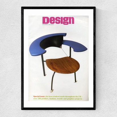 1985 RCA student designed chair blue A2 (42 x 59.4cm) Frame Black Narrow (15mm) 