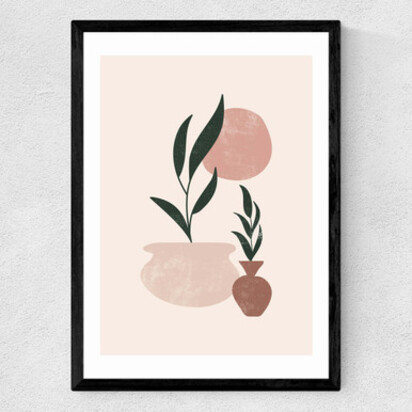 Muted Mauve Leaves A3 (29.7 x 42cm) Frame Natural Oak Medium (22mm) 