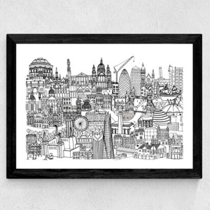 London Jungle Black and White 50x70cm Frame Black Medium (22mm) 