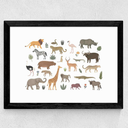 New safari animals A3 (29.7 x 42cm) Frame Natural Oak Medium (22mm) 