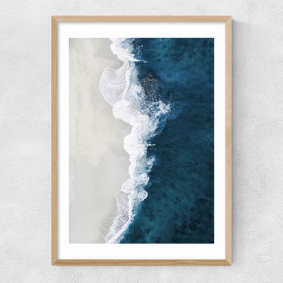 Ocean Aerial A3 (29.7 x 42cm) Frame Natural Oak Narrow (15mm) 
