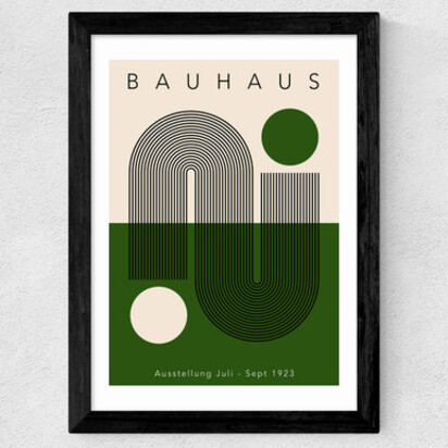 Green Geometric Bauhaus A3 (29.7 x 42cm) Frame White Narrow (15mm) 