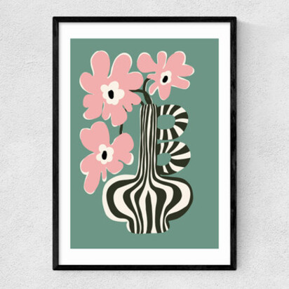 Floral Stripe A3 (29.7 x 42cm) Frame Black Narrow (15mm) 