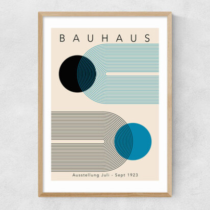 Blue Bauhaus II A3 (29.7 x 42cm) Frame Natural Oak Medium (22mm) 