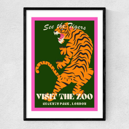 Zoo Tiger 50x70cm Frame Natural Oak Narrow (15mm) 