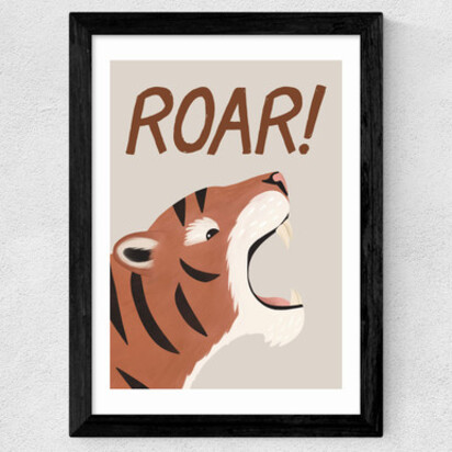Roar Tiger Stone A3 (29.7 x 42cm) Frame Natural Oak Narrow (15mm) 