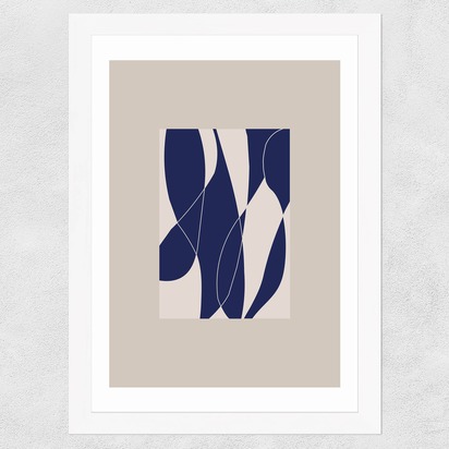 Blue Lined Shapes II A2 (42 x 59.4cm) Frame White Wide (35mm) 
