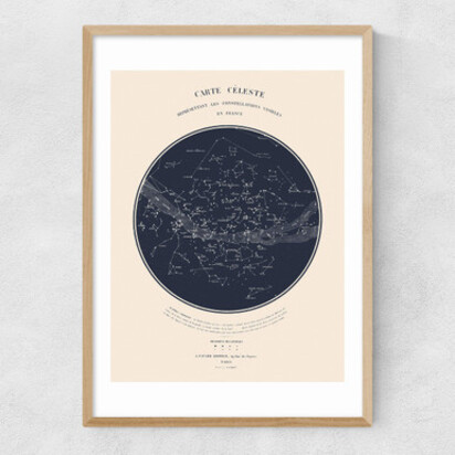 Carte du Ciel by Aster A1 (59.4 x 84.1cm) Frame Black Narrow (15mm) 
