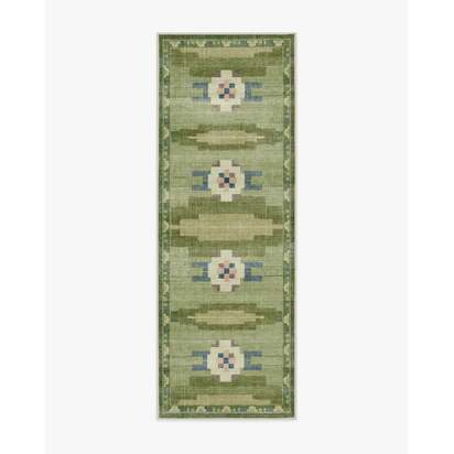 Annika Green Flatwoven Rug - 75 x 215 cm - Rug + Pad System