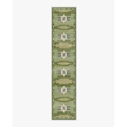 Annika Green Flatwoven Rug - 75 x 365 cm - Rug + Pad System