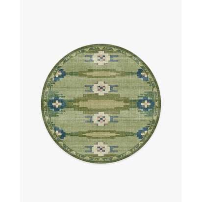 Annika Green Flatwoven Rug - 185 Round cm - Rug + Cushioned Pad System