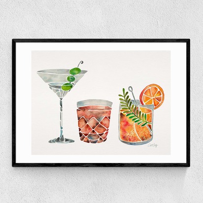 Classic Cocktails by Cat Coquillette A2 (42 x 59.4cm) Frame Black Narrow (15mm) 