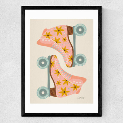 Blush/Mint Retro Rollerskates A3 (29.7 x 42cm) Frame Natural Oak Medium (22mm) 