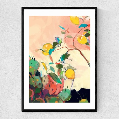 Citrus And Cacti A3 (29.7 x 42cm) Frame Black Narrow (15mm) 