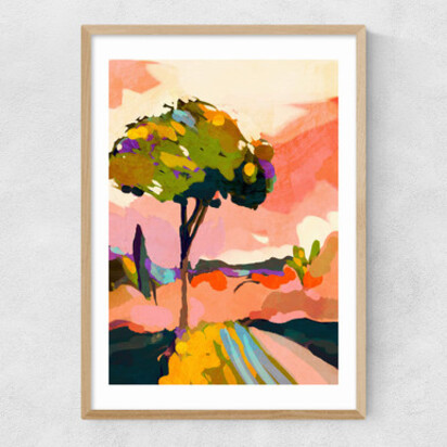 Sundown With Tree A1 (59.4 x 84.1cm) Frame Black Medium (22mm) 