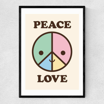 Peace & Love by Dicky Bird A3 (29.7 x 42cm) Frame Natural Oak Medium (22mm) 