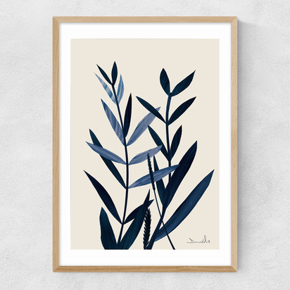Blue Plant I 50x70cm Frame Natural Oak Narrow (15mm) 