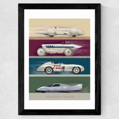 Record Cars A3 (29.7 x 42cm) Frame Natural Oak Medium (22mm) 