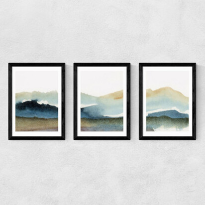 Blue Ink Triptych Frame Black Narrow (15mm) 