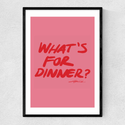 What's For Dinner Pink 50x70cm Frame Black Narrow (15mm) 