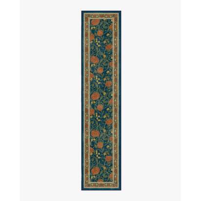 Enchanted Vines Navy Multicolour Flatwoven Rug - 75 x 365 cm - Rug + Pad System